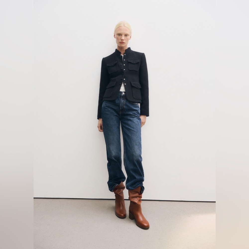 $219 New Mango MNG Cognac Leather Ankle Boots with Block Heel Euro 36 US 6 - Picture 2 of 11